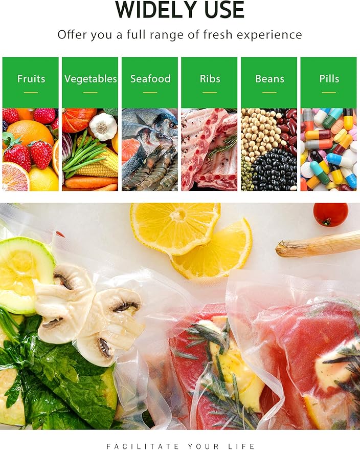 Syntus Vacuum Sealer Bags, 6 Pack 3 Rolls 11" x 20' and 3 Rolls 8" x 20' Commercial Grade BPA Free Bag Rolls, Food Vac Bags f