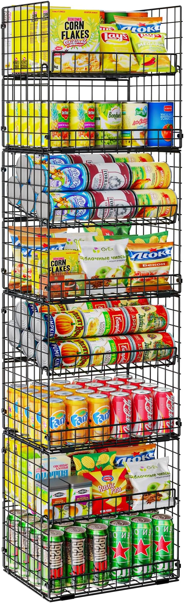 JKsmart 8-Tier Stackable Wire Basket, Can Organizer for Pantry Kitchen, XXL Metal Storage Shelves with Dividers & Handles, Ea