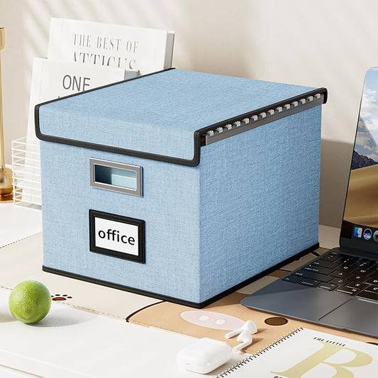 Huolewa File Organizer Box with Lid, Collapsible File Folder Organizer for Office Document Storage, Filing Box with Plastic S