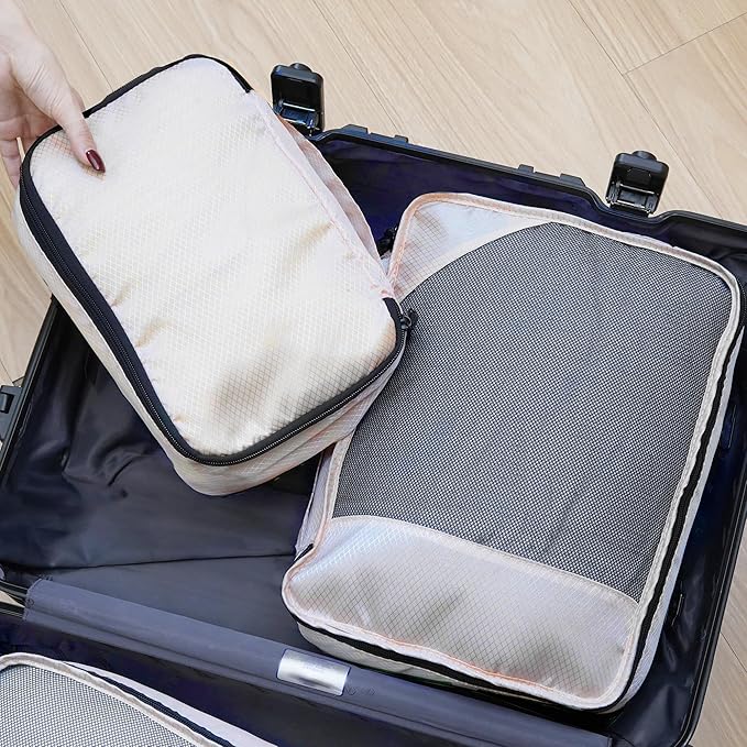 Toncoke 8-Piece Packing Cubes for Travel, Mesh Luggage Organizers with Shoe Bag, Toiletry Bag, Laundry Pouches, 4 Sizes (XL/L