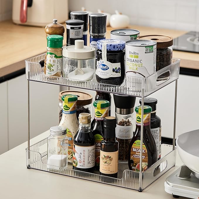 Goderewild 2-Tier Bathroom Counter Organizer, Multi-Purpose Cosmetics Skincare Shelf, Fits A4 Size Makeup Organizer for Offic