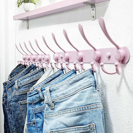 Dseap Coat Rack Wall Mounted - 5 Tri Hooks, Heavy Duty, Stainless Steel, Metal Coat Hook Rail for Coat Hat Towel Purse Robes