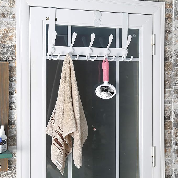 Dseap Over The Door Hook Hanger - Fits 1 3/8" to 1 3/4" Standard Doors | 5 Tri Hooks Heavy Duty Towel/Coat Rack | Door Organi