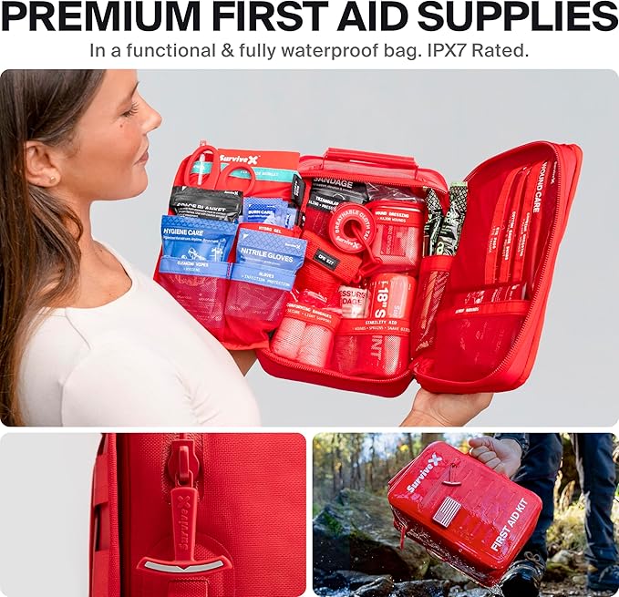 Large Waterproof First Aid Kit for Car, Travel & Home - Emergency Kit for Hiking, Camping, Backpacking and Outdoors - Include