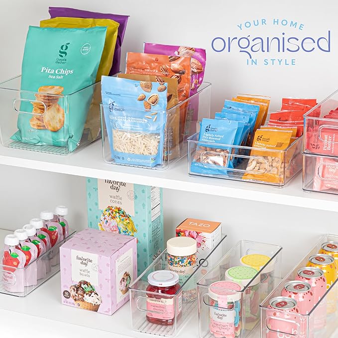 Plastic Food Storage 2 Pack Clear Container Bin with Handles for Organizing Kitchen, Pantry, Refrigerator, Freezer, Pantry, C