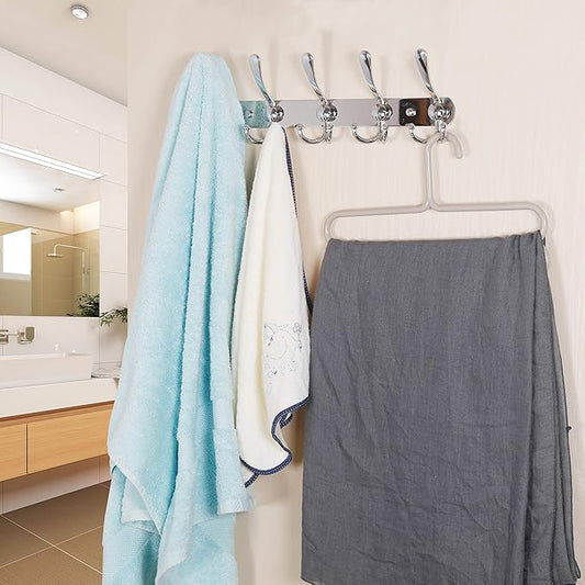 Dseap Coat Rack Wall Mounted - 5 Tri Hooks, Heavy Duty, Stainless Steel, Metal Coat Hook Rail for Coat Hat Towel Purse Robes