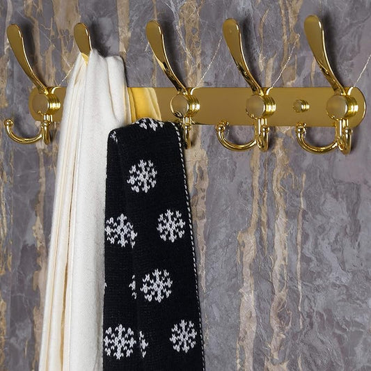 Dseap Coat Rack Wall Mounted - 5 Tri Hooks, Heavy Duty, Stainless Steel, Metal Coat Hook Rail for Coat Hat Towel Purse Robes
