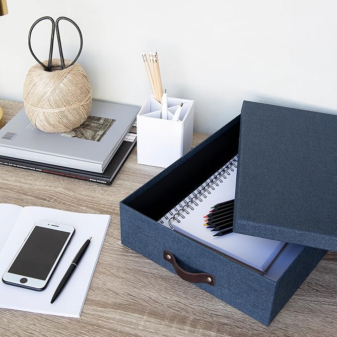 Bigso Oskar Canvas Fiberboard Document Letter Box - File Organizer Box for Important Paperwork - Document Storage with a Lid