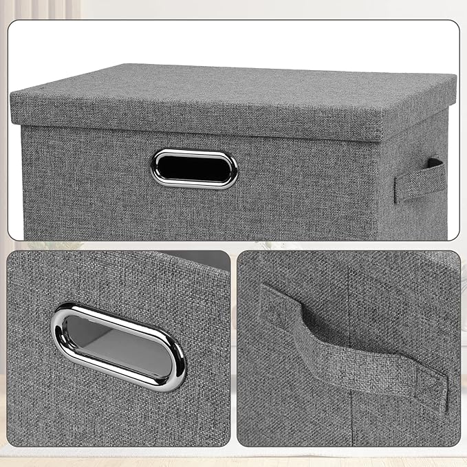Graciadeco Medium 15" 21 Quart Collapsible Stackable Storage Bins with Lids, 1 Pack Gray Foldable Fabric Closet Storage Boxes