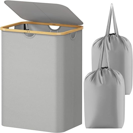 Lifewit 150L lidded laundry basket with bamboo handles and removable laundry bags