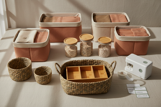 Curated gift set of premium storage baskets, jewelry organizers, and drawer bins from Puriva