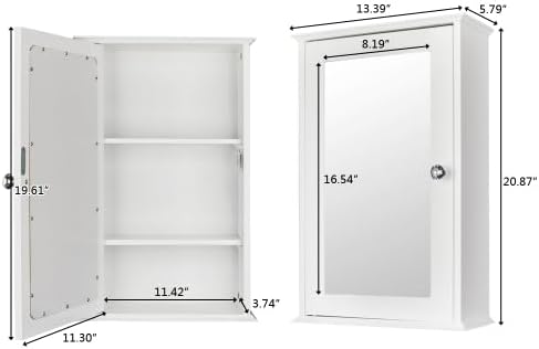 VINGLI Bathroom Wall Cabinet Wall Mount Mirrored Medicine Cabinet with Mirror Storage Organizer with Single Mirror Door and 2