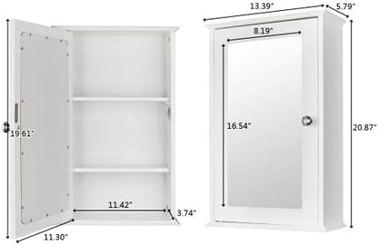 VINGLI Bathroom Wall Cabinet Wall Mount Mirrored Medicine Cabinet with Mirror Storage Organizer with Single Mirror Door and 2