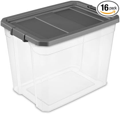 Sterilite 16-Pack Modular Stacker Box, Durable Clear Plastic Storage Bins with Latching Lids, 108 Quart - Stackable Organizin