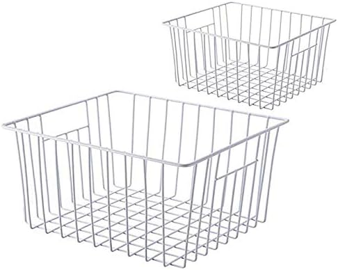 Slideep Freezer Baskets Storage Basket Organizers, Deep Wire Farmhouse Bins Container with Handles for Kitchen, Pantry, Cabin