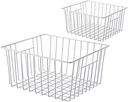 Slideep Freezer Baskets Storage Basket Organizers, Deep Wire Farmhouse Bins Container with Handles for Kitchen, Pantry, Cabin