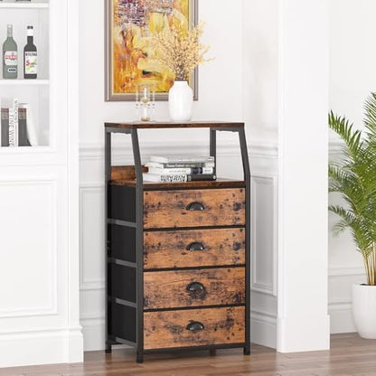 Furnulem Night Stand, Tall 4 Drawers Dresser for Bedroom, Hallway, Nursery, Closet Organizer, Nightstand Bedside Table Furnit