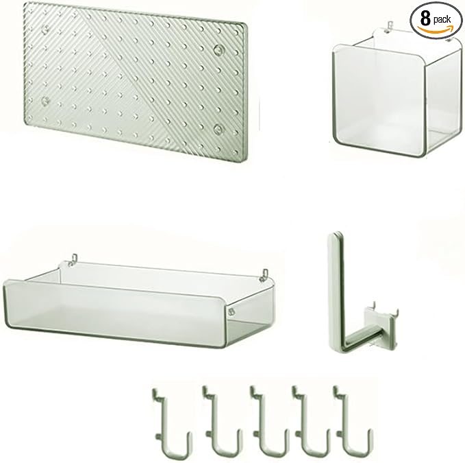 Pegboard Organizer Set for Wall, No-Drill Self-Adhesive Pegboard with Shelf, Storage Box and Hooks, Bathroom Kitchen Wall Org