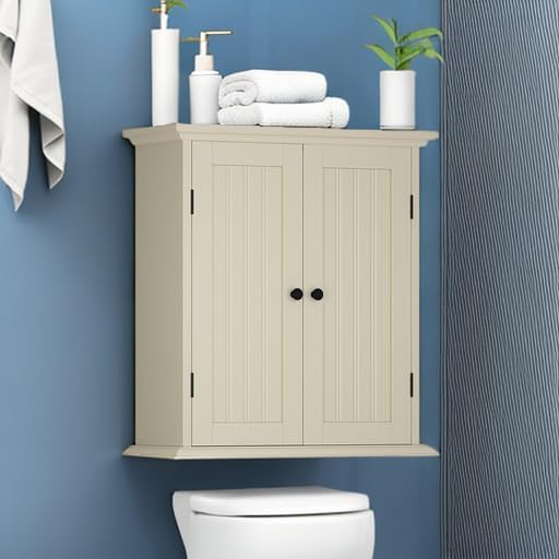 ChooChoo Bathroom Wall Cabinet, Over The Toilet Space Saver Storage Cabinet, Medicine Cabinet with 2 Door and Adjustable Shel