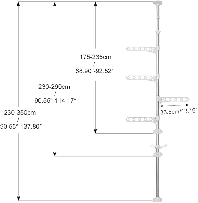 BAOYOUNI Corner Laundry Pole Coat Tree Hanger Telescopic Clothing Drying Rack Floor to Ceiling Tension Shelf Rod Metal Storag