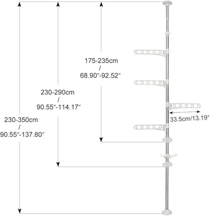 BAOYOUNI Corner Laundry Pole Coat Tree Hanger Telescopic Clothing Drying Rack Floor to Ceiling Tension Shelf Rod Metal Storag