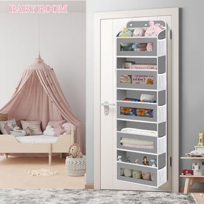 KYEVIS Over The Door Organizer, 5 Shelves Closet Door Hanging Organizer with 10 Mesh Pockets, Nursery Closet Organizer, Baby 