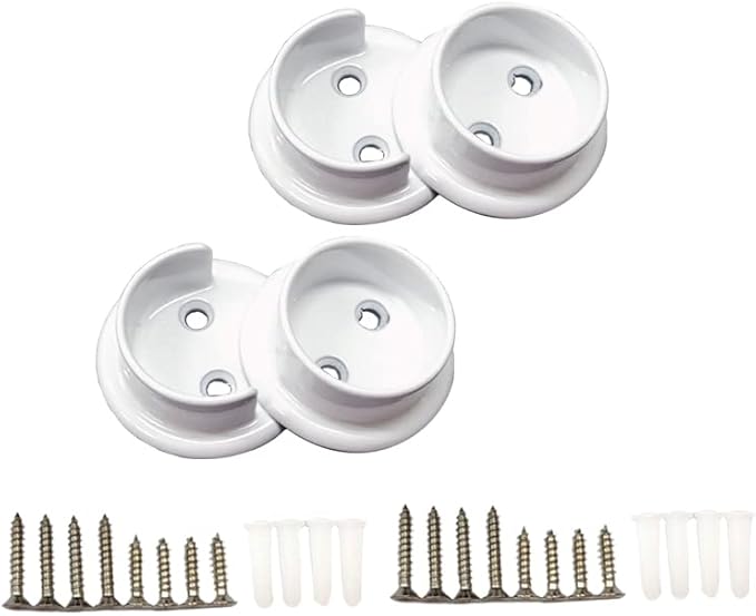 QCAA Heavy Duty Solid Metal Closet Rod Socket Set, 1-3/8'', Matte White, 2 Pair, Made In Taiwan