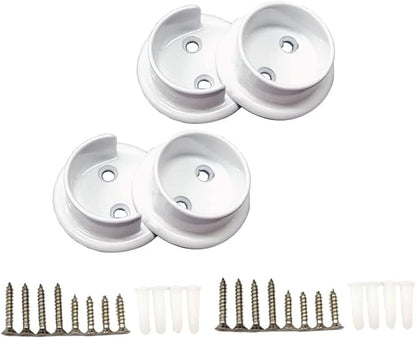 QCAA Heavy Duty Solid Metal Closet Rod Socket Set, 1-3/8'', Matte White, 2 Pair, Made In Taiwan