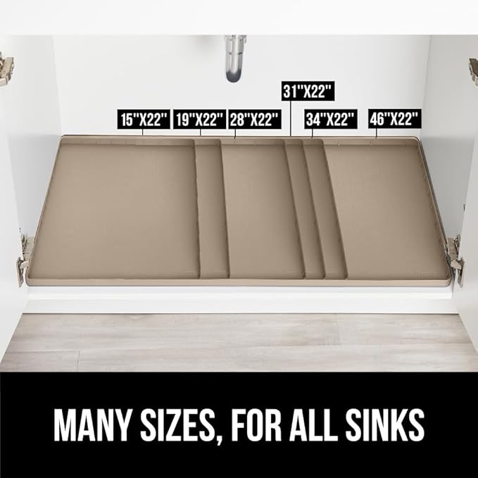 GORILLA GRIP Waterproof Silicone Under Sink Mat with Raised Lip for Kitchen and Bathroom, Cabinet Shelf Liner Stay in Place M