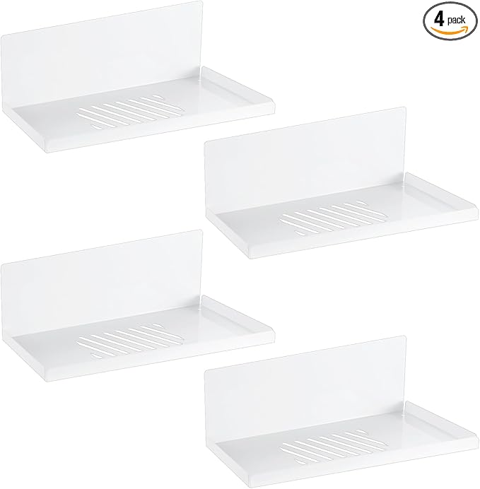 Therwen 4 Pack Magnetic Pegboard Shelves Wall Organizer Metal Pegboard Shelf Steel Tray Accessories Organizing Tools for Craf