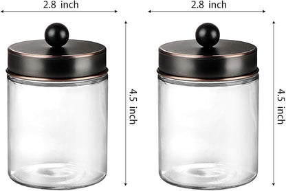 Amolliar 4Pc Apothecary Jars Bathroom Vanity Storage Organizer-Countertop Canister & Stainless Steel Lids &Cute Stickers -Qti