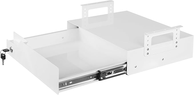 16 inch Under Desk Mounted Drawer with Tall Brackets Height Adjustable Pull Out Drawer Covered with Lock Secure for Office De