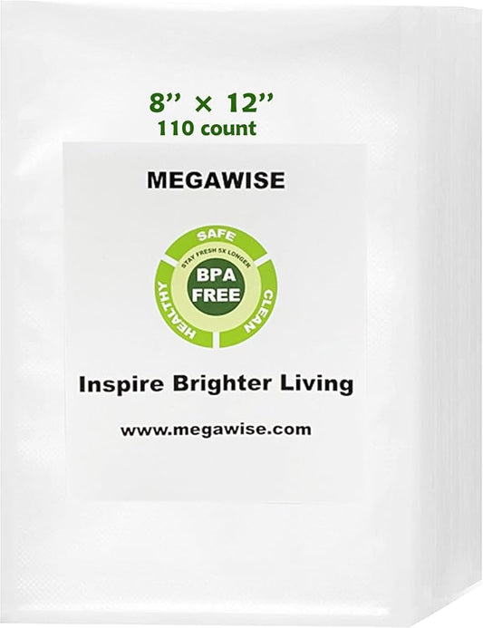 MEGAWISE Vacuum Sealer Bags (8''x 12'') for Food Freshness Preservation,BPA Free Vacuum Storage Bags for Food/Sous Vide,Seal 