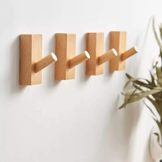 HomeDo Adhesive Wall Hooks Hat Rack, Wooden Coat Hooks Wall Mounted, Decorative Hooks Single Organizer Hat Hanger Towel Rack,