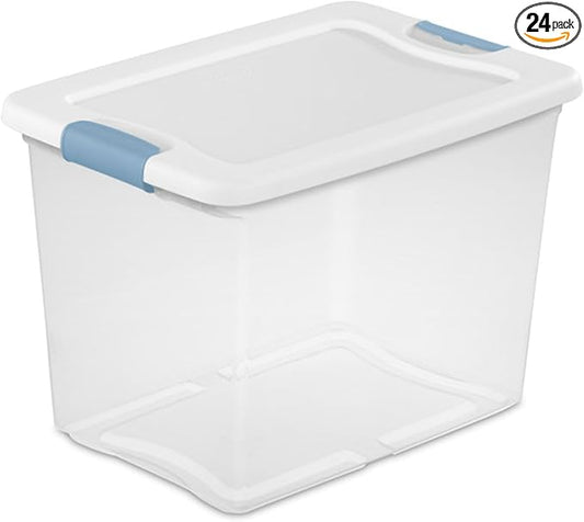 Sterilite 24-Pack Latching Box, Under Bed Storage Bins with Lids, Clear Plastic, 25 Quart - Heavy-Duty Organizing Containers 