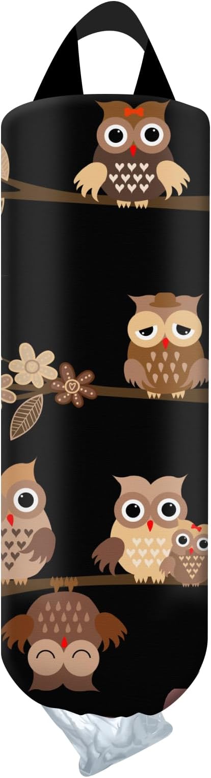 Plastic Bag Holder, Wall Mount Grocery Bag Organizer, Funny Hanging Storage Dispenser for Home Kitchen Cute Owls