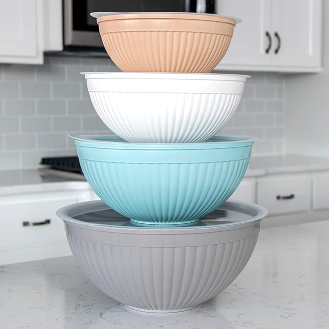 Nordic Ware Prep and Serve Mixing Bowls Set, 8-Piece, Earth-Tones