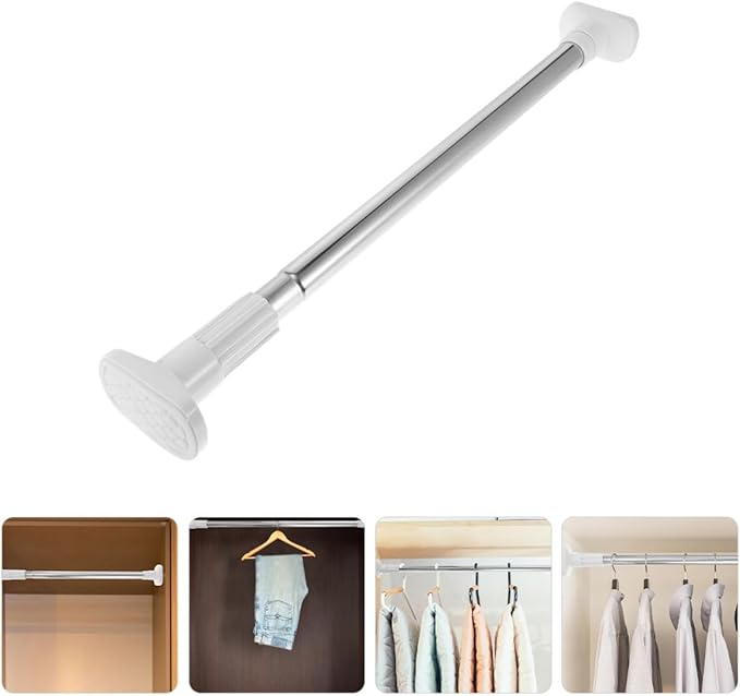 Lurrose 2 Pcs Adjustable Stainless Steel Closet Rods Heavy Duty Tension Bars 47-80cm Extendable Wardrobe Poles No Drilling fo