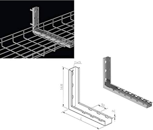 Kable Kontrol L Type Bracket – 8” Width - Wire Mesh Tray Cable Management Rack Cords Organizer Cable Basket, Zinc Plated Stee