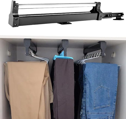 Extendable Pull-Out Closet Valet Rod, Pull Out Clothes Hanger Rail for Closet, Adjustable Pants Hanger Heavy Duty Steel Cloth