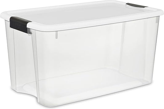 Sterilite 12-Pack Ultra Latching Box, Storage Bins with Lids, Clear Plastic, 70 Quart - Heavy-Duty Organizing Containers for 