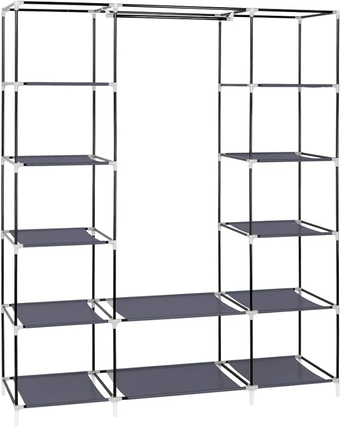 Karlhome 5-Tier Canvas Wardrobe, Portable Fabric Wardrobe with Shelves and Cover for Hanging Clothes, Clothes Rail with Cover