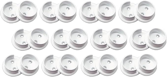 QCAA Heavy Duty Solid Metal Pole Socket Set, 1-3/8'', Matte White, 12 Pairs, Made in Taiwan