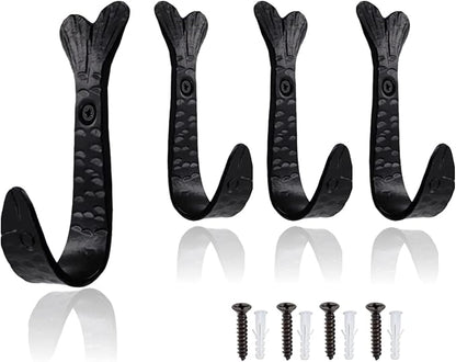 The Metal Magician Pack of 4 Fish Tail HANDFORGED Rustic Wrought Iron Hooks Vintage Old Country Iron Hanging Hooks Cottage Ki