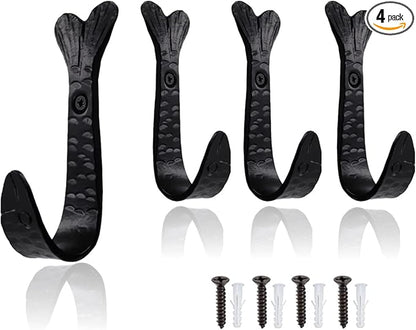 The Metal Magician Pack of 4 Fish Tail HANDFORGED Rustic Wrought Iron Hooks Vintage Old Country Iron Hanging Hooks Cottage Ki