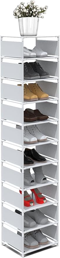 10 Tier Vertical Shoe Rack - White Narrow Shoe Rack for Closet & Entryway, Space Saving Tall Shoe Organizer for Small Spaces,