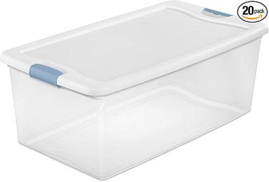 Sterilite 20-Pack Latching Box, Under Bed Storage Bins with Lids, Clear Plastic, 106 Quart - Heavy-Duty Organizing Containers