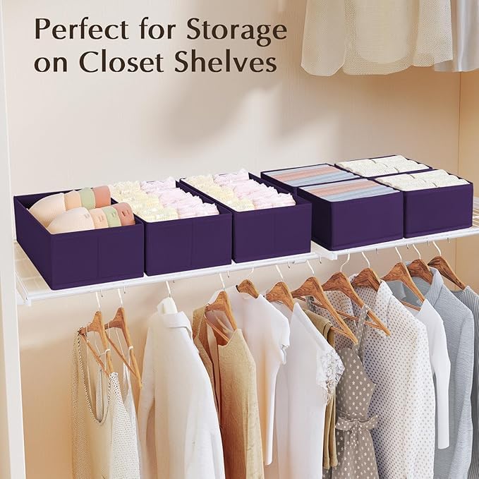 DIMJ Drawer Organizers Clothes, Set of 16 Dresser Organizer Bins, Fabric Closet Organizers and Storage, Shallow Drawer Divide