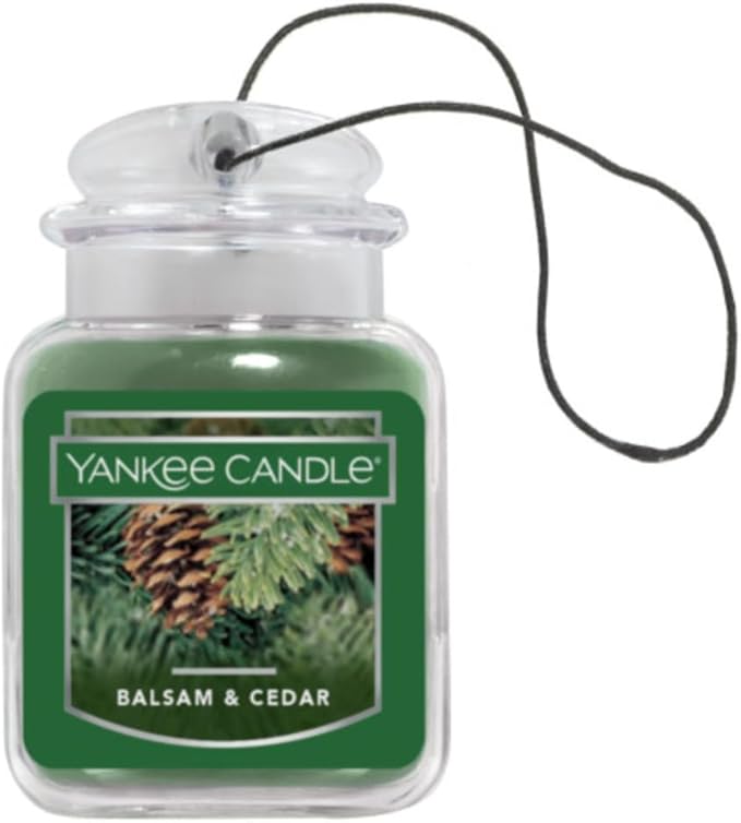 Yankee Candle Car Air Fresheners, Hanging Car Jar Ultimate, Neutralizes Odors Up To 30 Days, Balsam & Cedar, 0.96 OZ (Pack of