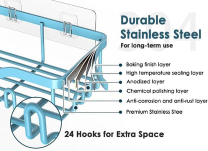 NESOMI Shower Caddy Adhesive Shower Organizer 7-Pack, Rustproof Stainless Steel Bathroom Shelves, Large Capacity No-Drill Rac